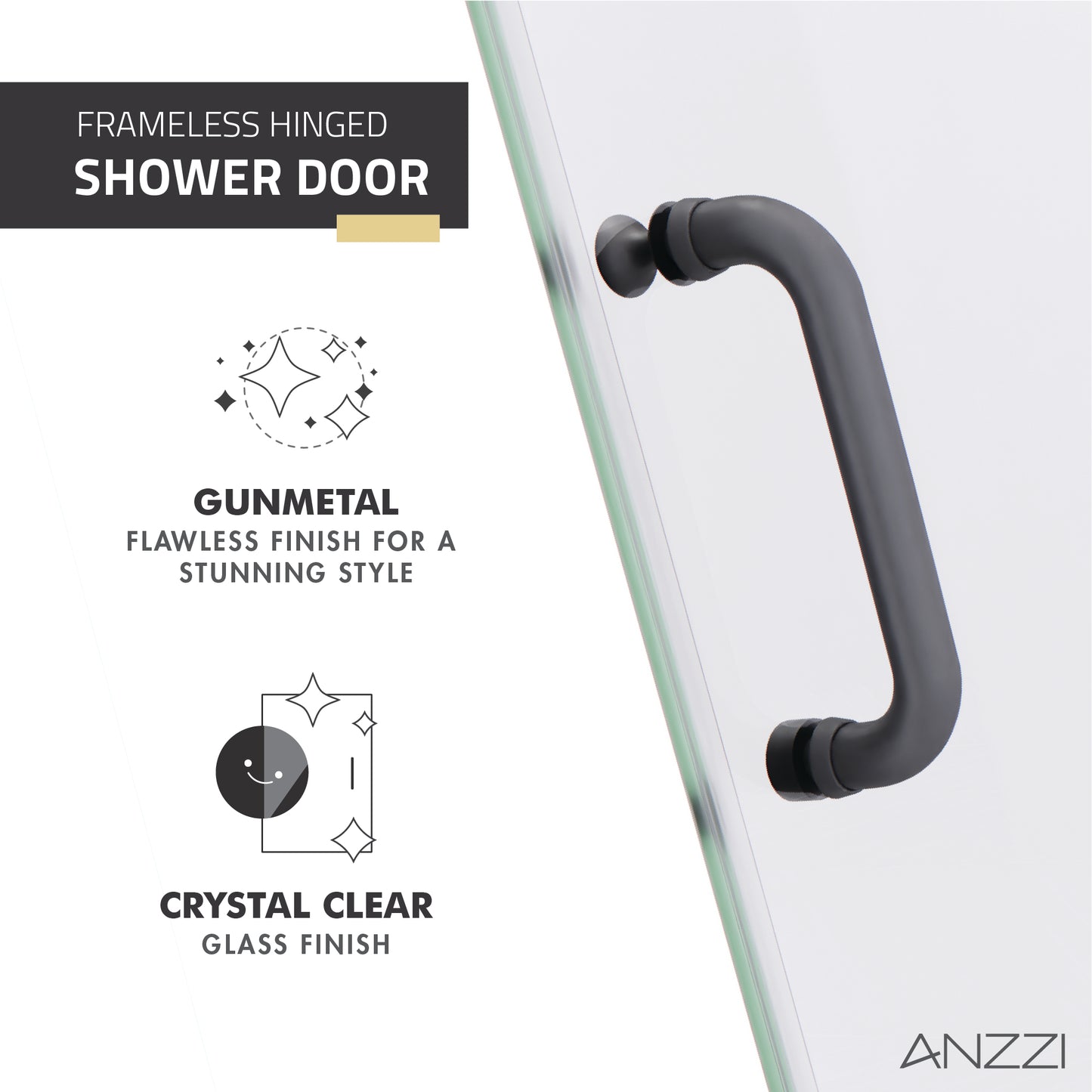 Passion Series 24 in. by 72 in. Frameless Hinged shower door with Handle