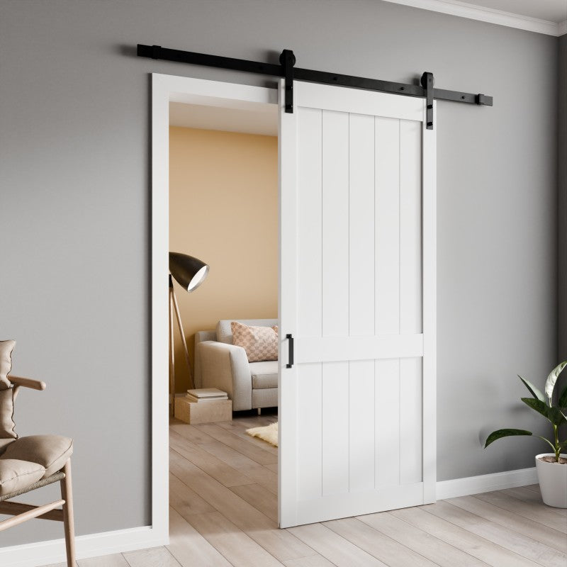 ID-AZBD05 - Benagil Series 36 in. x 84 in. Pure White Finish MDF Interior Sliding Barn Door with Hardware Kit in Matte Black