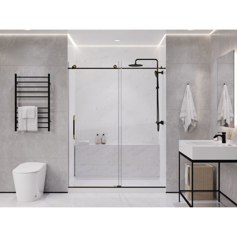SD-AZ13-02MBBG - Madam Series 60 in. x 76 in. H Sliding Frameless Shower Door in Matte Black/Brushed Gold with Tsunami Guard Clear Glass