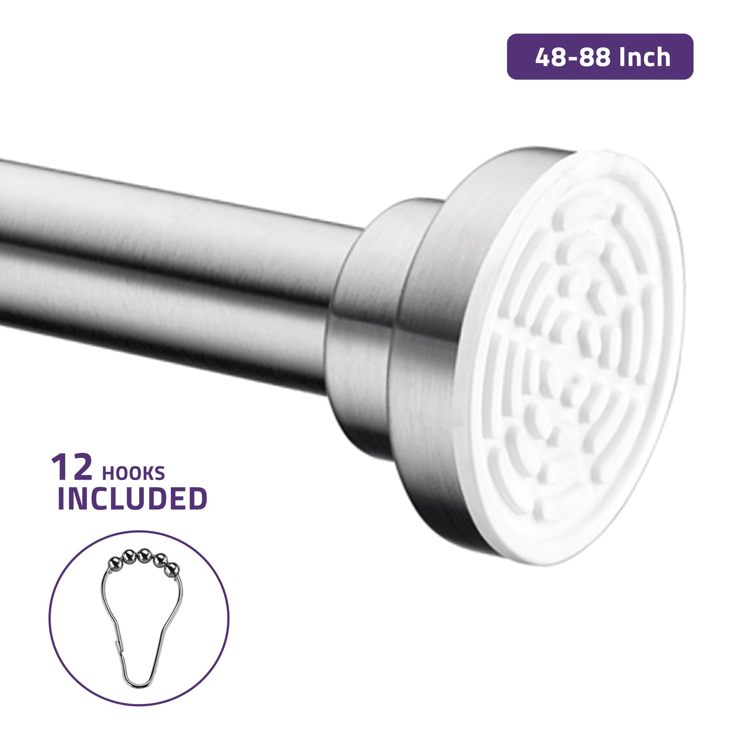 48-88 Inches Shower Curtain Rod with Shower Hooks