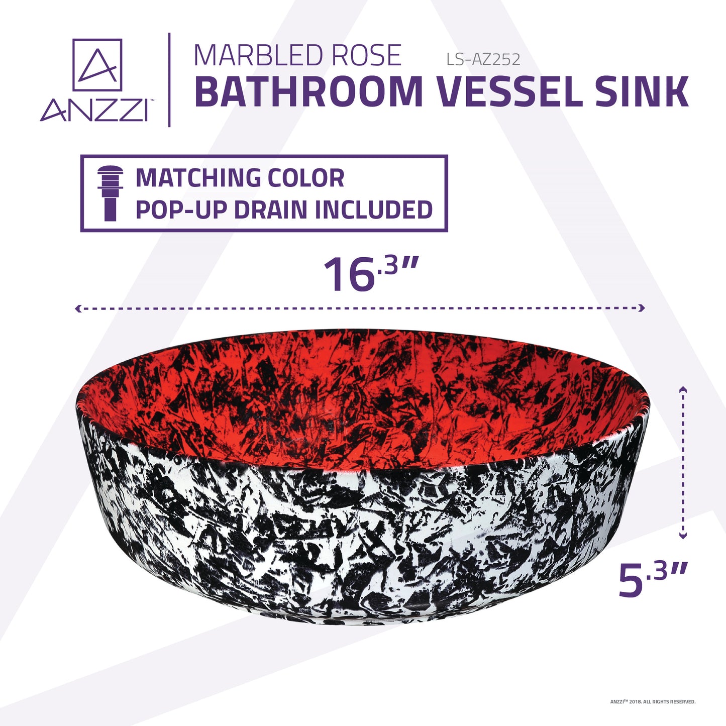 Marbled Series Ceramic Vessel Sink in Marbled Rose Finish