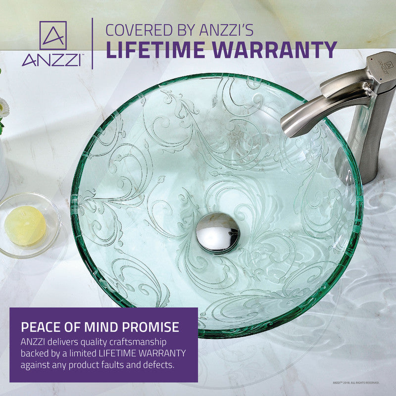 Kolokiki Series Vessel Sink with Pop-Up Drain in Crystal Clear Floral