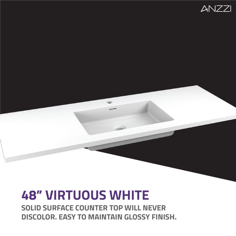 VY-CT4818 - Conques 48 in W x 20 in H x 18 in D Cultured Marble Vanity Top in White with White Basin