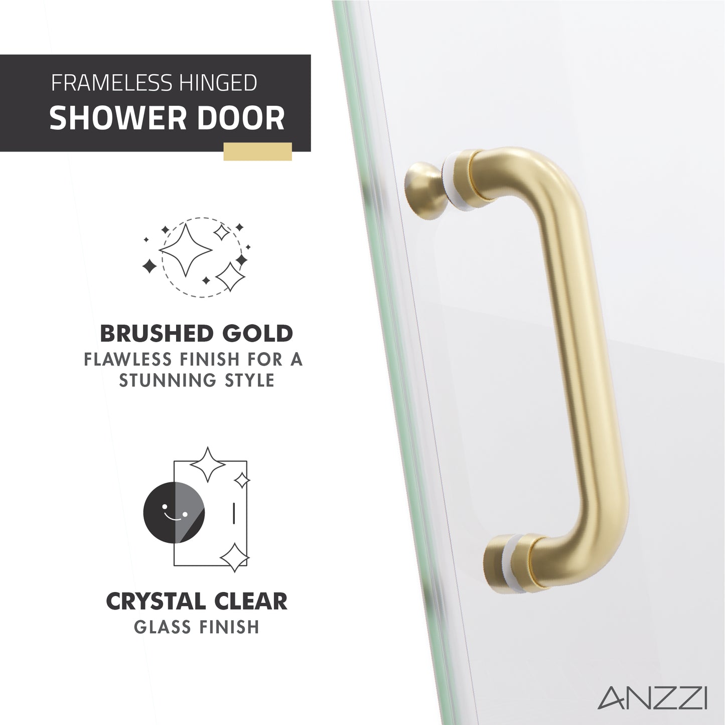 Passion Series 24 in. by 72 in. Frameless Hinged shower door with Handle