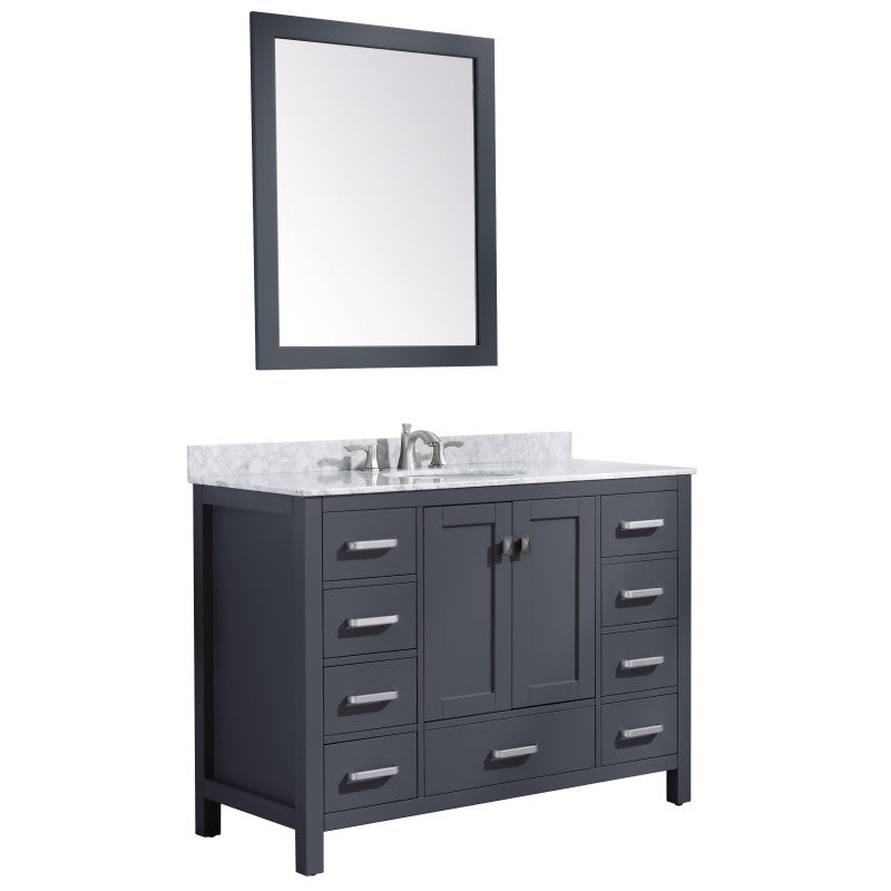 VT-MRCT0048-GY - Chateau 48 in. W x 22 in. D Bathroom Bath Vanity Set in Gray with Marble Vanity Top in Carrara White with White Basins