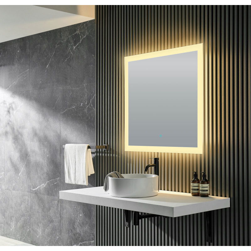 Mars 32 in. x 30 in. Frameless Rectangular LED Bathroom Mirror with Defogger in Silver