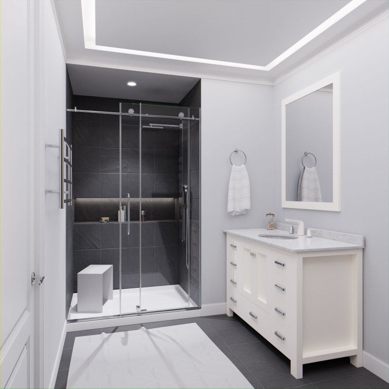 Leon Series 48 in. by 76 in. Frameless Sliding Shower Door with Handle