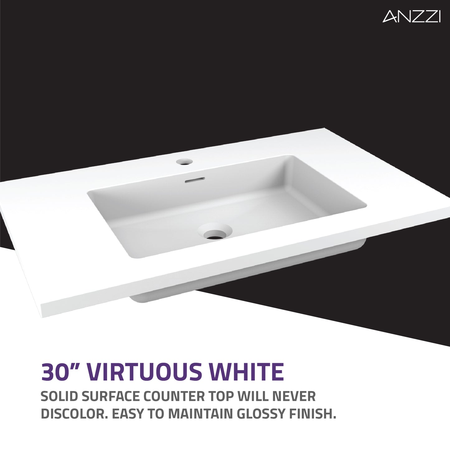 Conques 30 in W x 18 in D Cultured Marble Vanity Top in White with White Basin