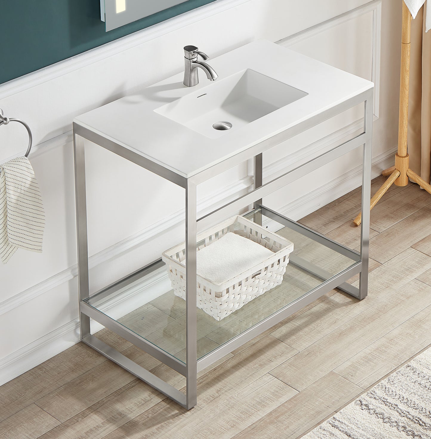 CS-FGC005-BN - Orchard 36 in. Console Sink in Brushed Nickel with Glossy White Counter Top