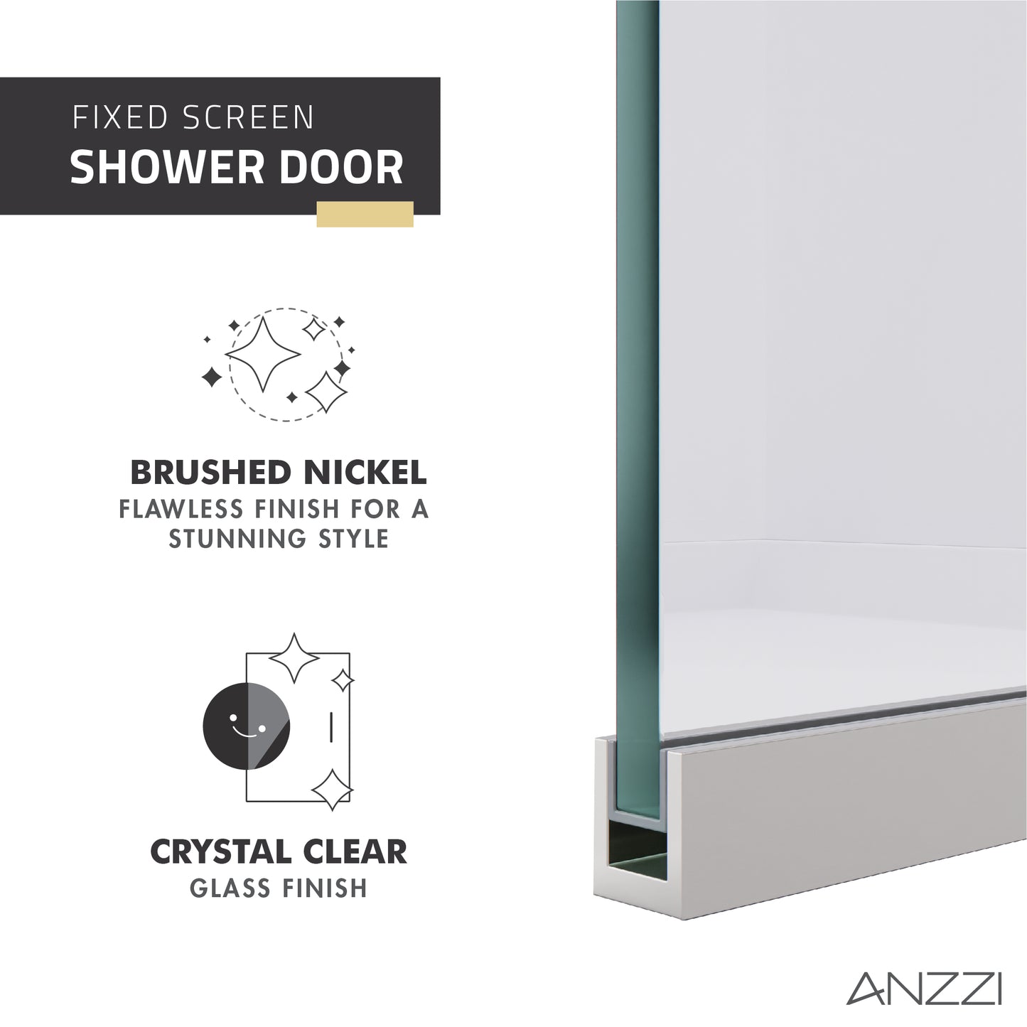 Veil Series 74 in. by 34 in. Framed Glass Shower Screen Shower Door