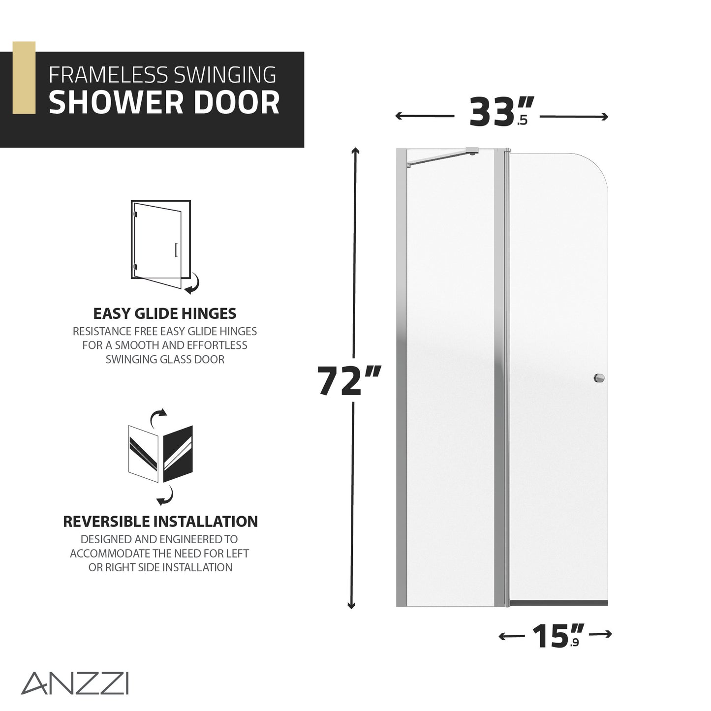 Romance 72-in. x 33.5-in. Frameless Swinging Shower Door