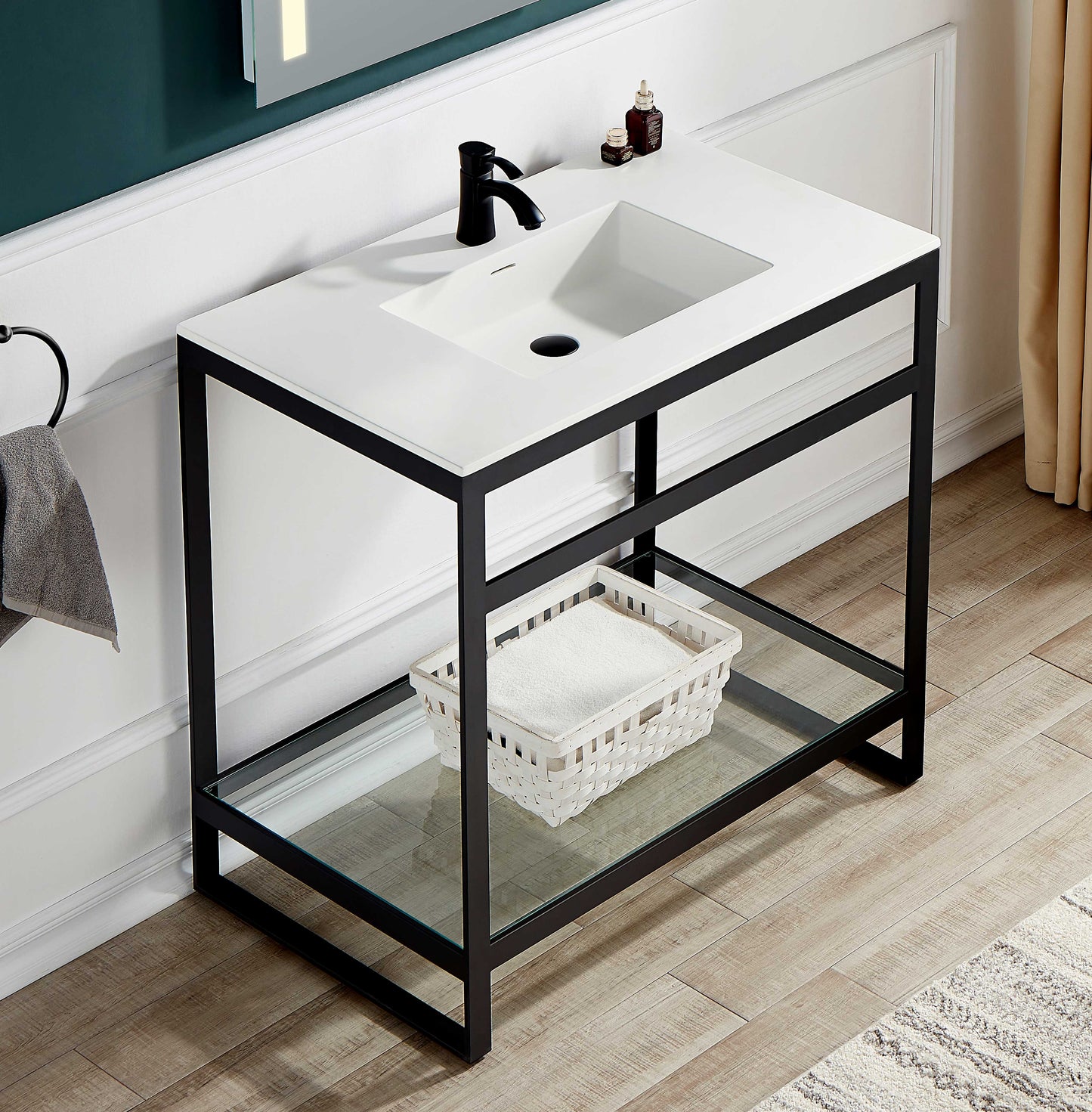 CS-FGC005-MB - Orchard 36 in. Console Sink in Matte Black with Glossy White Counter Top