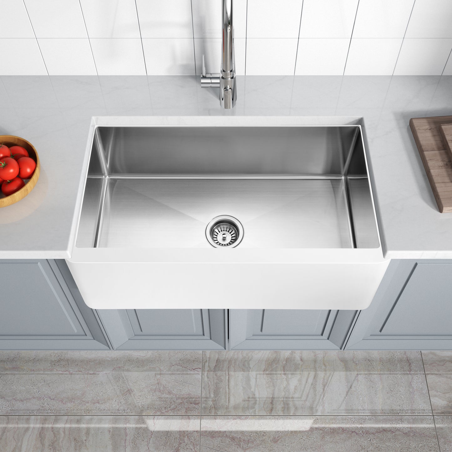 Spa World - Shandra 33 in. Solid Surface Stone Kitchen Sink