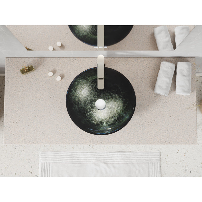 Amalfi Round Glass Vessel Bathroom Sink with Stellar Black Finish