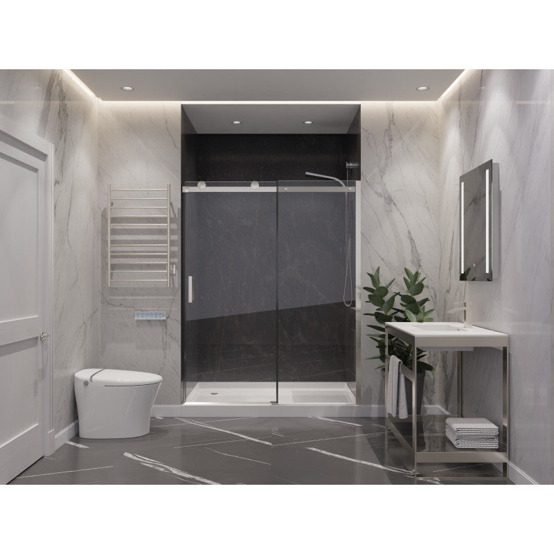 SD-FRLS05702BN - Rhodes Series 60 in. x 76 in. H Sliding Frameless Shower Door in Brushed Nickel with Tsunami Guard Tempered Glass