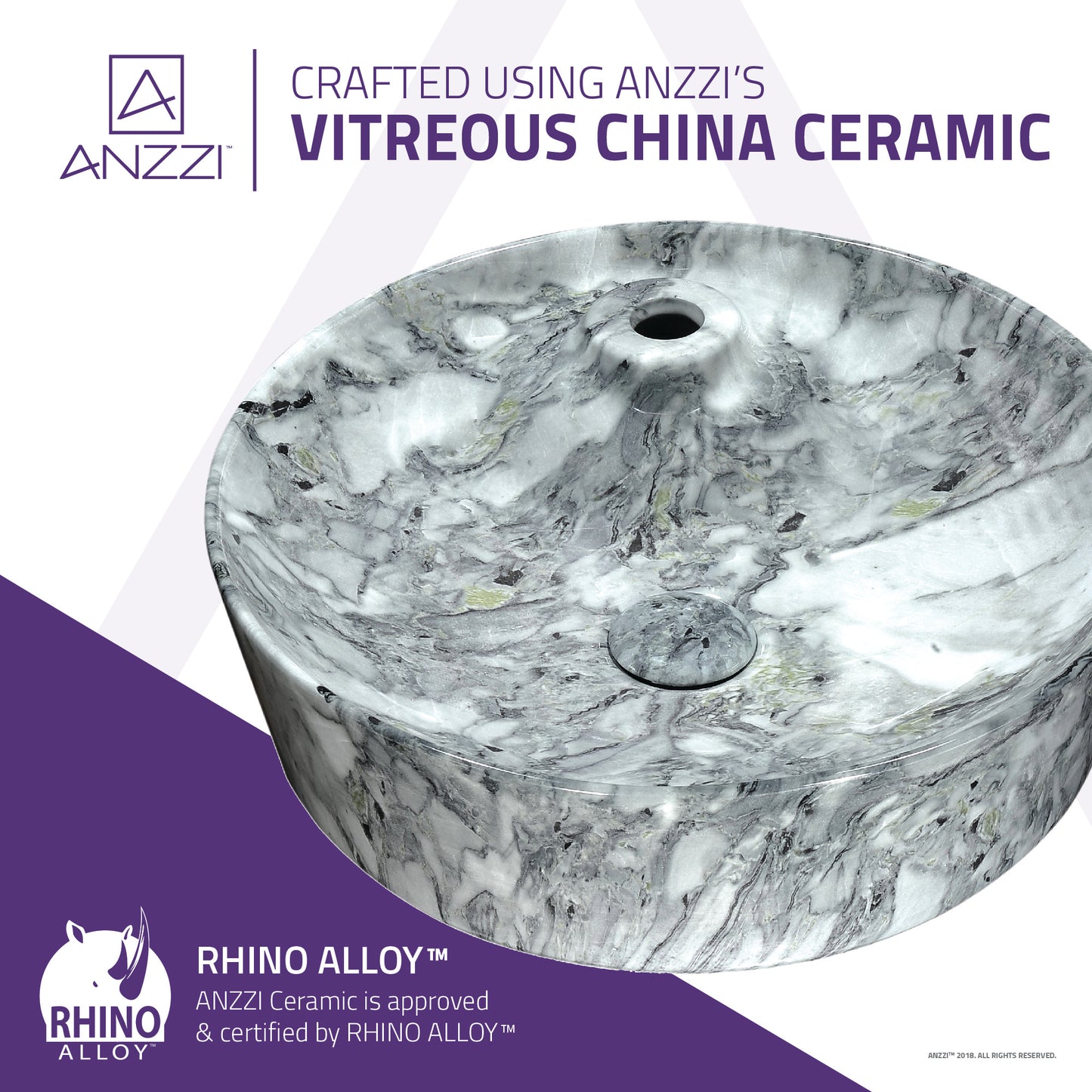 Marbled Series Ceramic Vessel Sink in Marbled Snow Finish