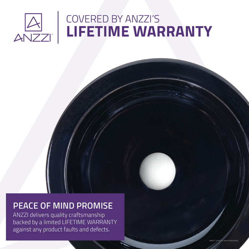 Regalia Series 17 in. Bathroom Vessel Sink with Scratch-Tough and Stain-Resistant Non-Porous Surface in Black Glass