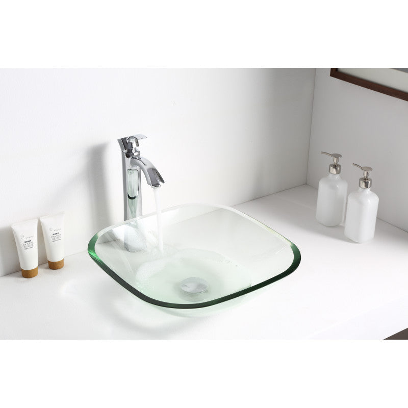 Cadenza Series 17 in. Bathroom Vessel Sink with Scratch-Tough and Stain-Resistant Non-Porous Surface in Clear Glass