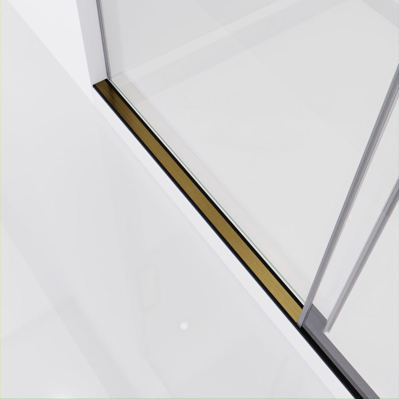 Madam Series 76-in. x 60-in. Frameless Sliding Shower Door in Matte Black and Brushed Gold