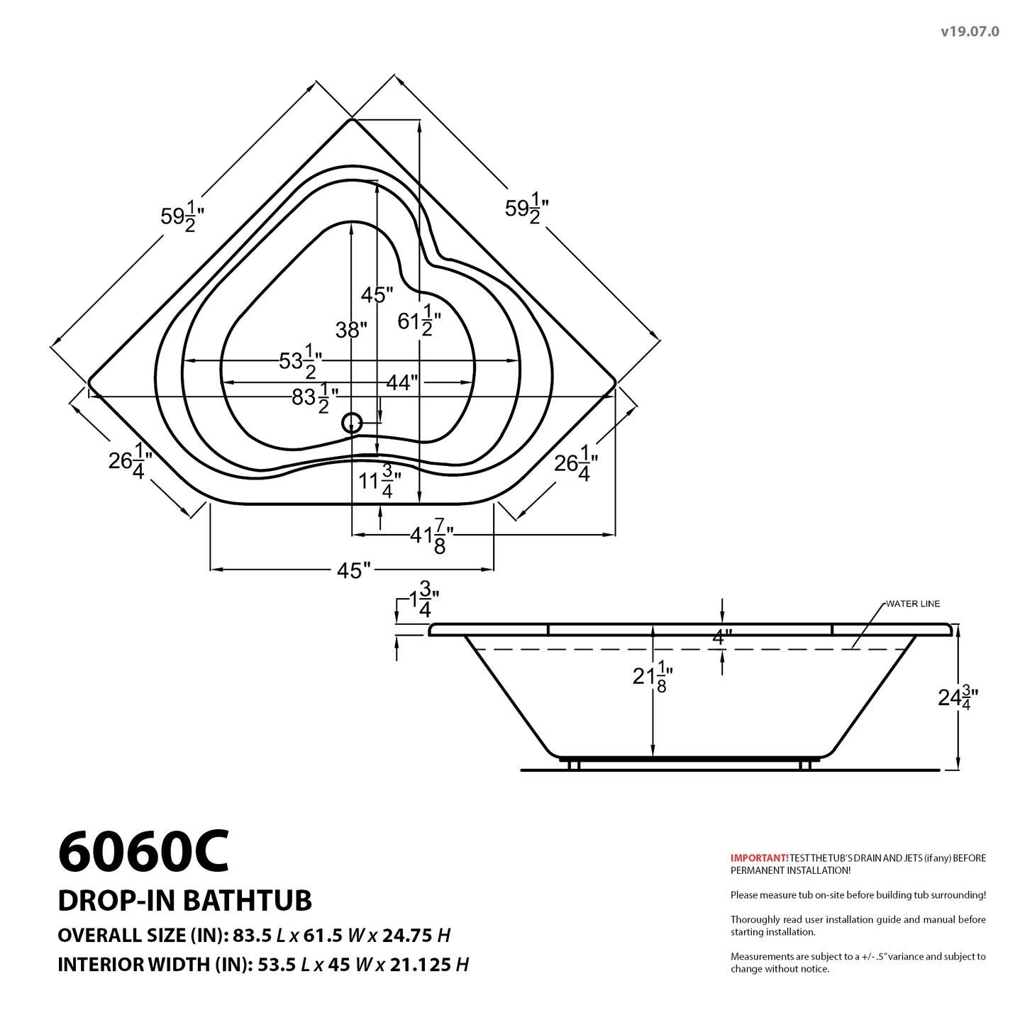 Petra 5 ft. Acrylic Center Drain Corner Bathtub in White