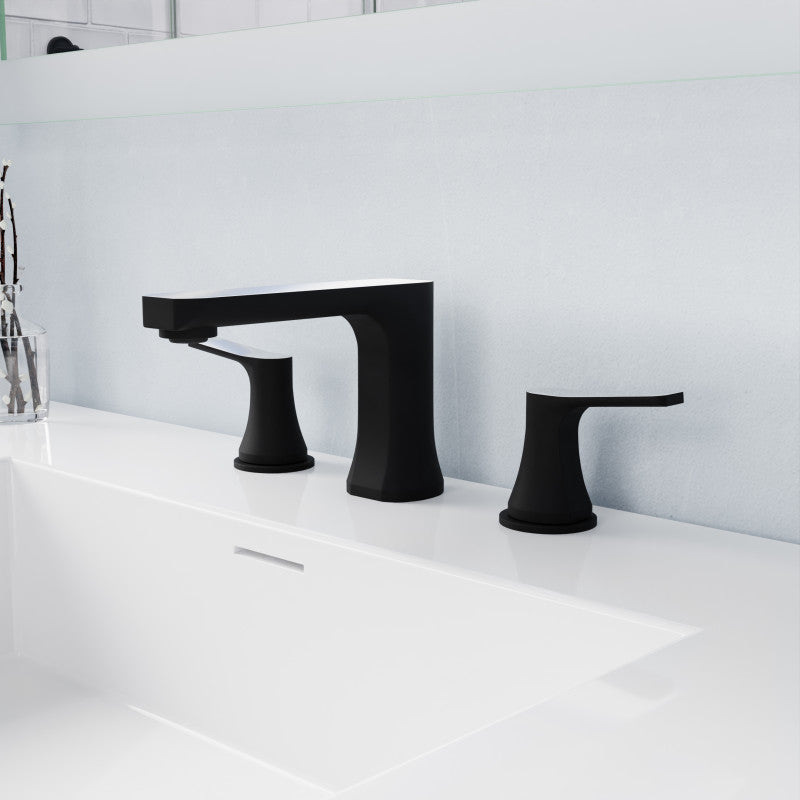 L-AZ902MB-CH - 2-Handle 3-Hole 8 in. Widespread Bathroom Faucet With Pop-up Drain in Matte Black & Chrome