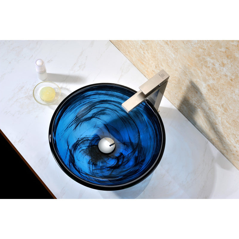 Thalu Series 17 in. Bathroom Vessel Sink with Scratch-Tough and Stain-Resistant Surface in Sapphire Wisp Glass