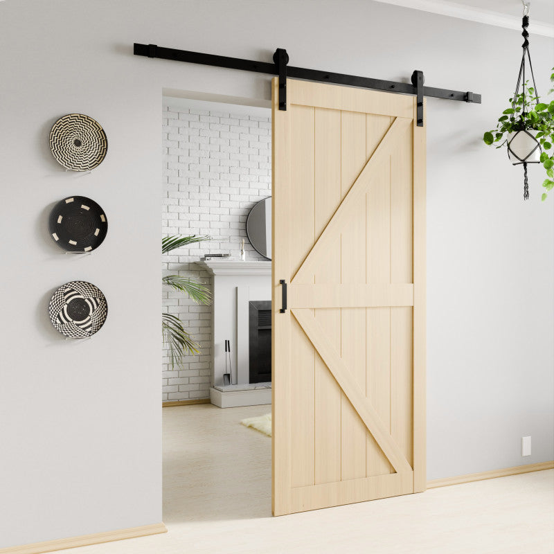 ID-AZBD01 - Mammoth Series 36 in. x 84 in. All Natural Finish MDF Interior Sliding Barn Door with Hardware Kit in Matte Black