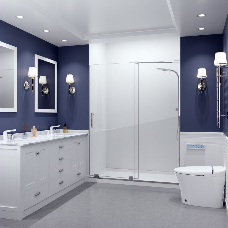 Longboat Series 60 in. x 76 in. Semi-Frameless Shower Door with TSUNAMI GUARD