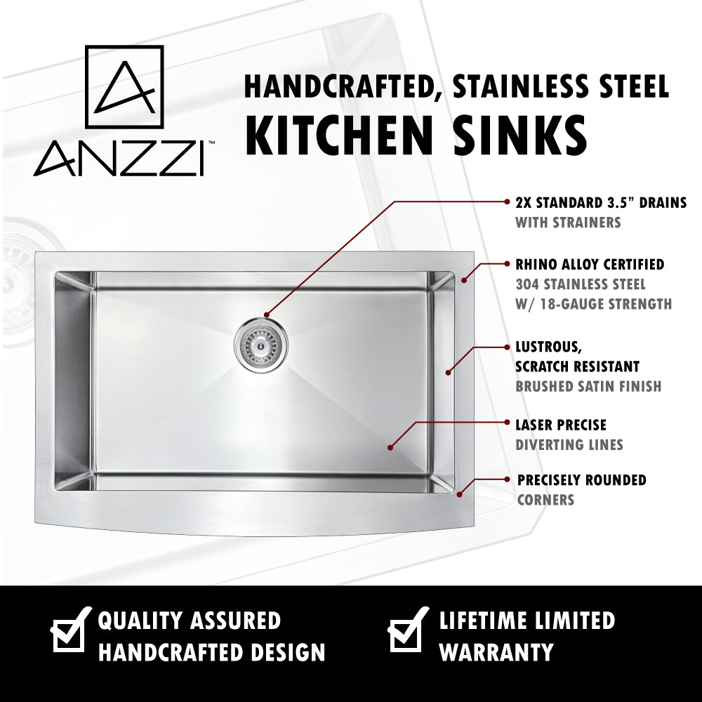 Elysian Farmhouse Stainless Steel 36 in. Single Bowl Kitchen Sink in Brushed Satin