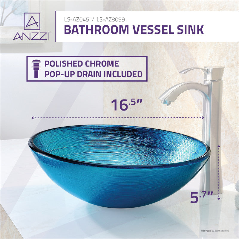 Taba Series Deco-Glass Vessel Sink in Lustrous Blue