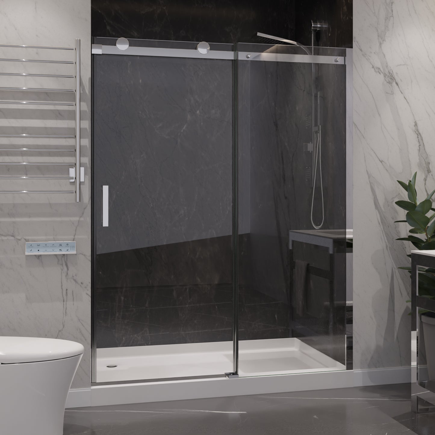 Rhodes Series 48 in. x 76 in. Frameless Sliding Shower Door with Handle