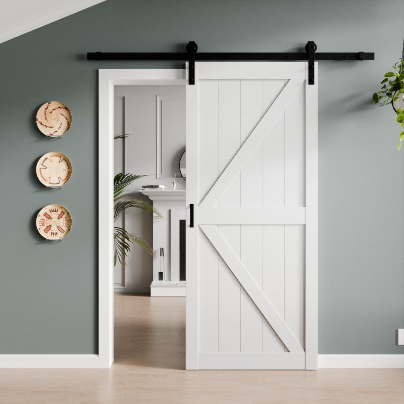 ID-AZBD02 - Grotto Series 36 in. x 84 in. Pure White Finish MDF Interior Sliding Barn Door with Hardware Kit in Matte Black