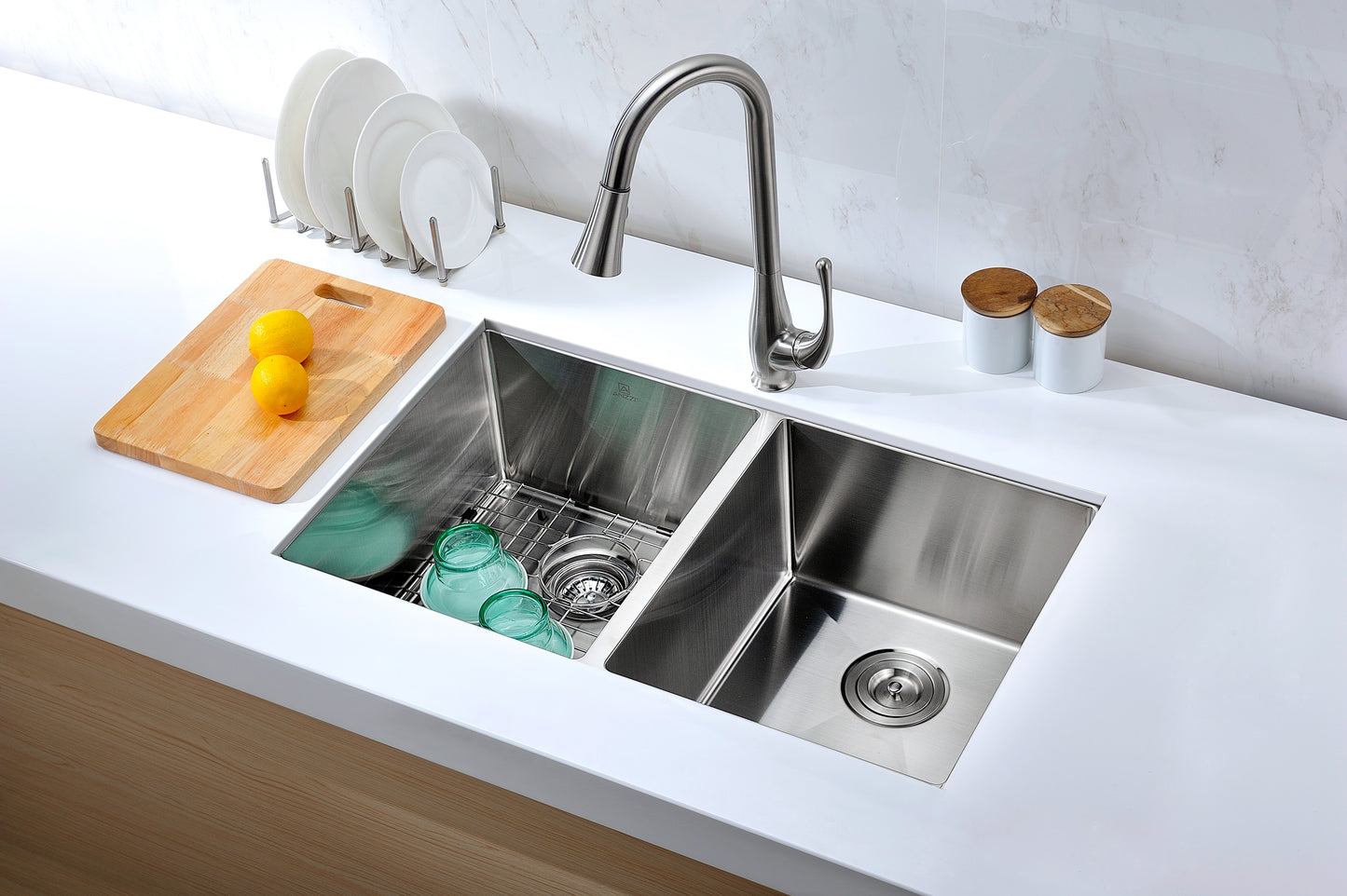 Vanguard Undermount Stainless Steel 32 in. 0-Hole 50/50 Double Bowl Kitchen Sink in Brushed Satin