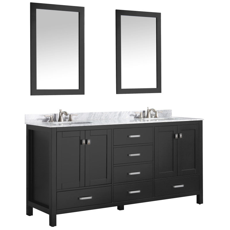 VT-MRCT0072-BK - 72 in. W x 22 in. D x 36 in. H Double Sink Bath Vanity Set in Black with Carrara Marble Top and Matching Mirror
