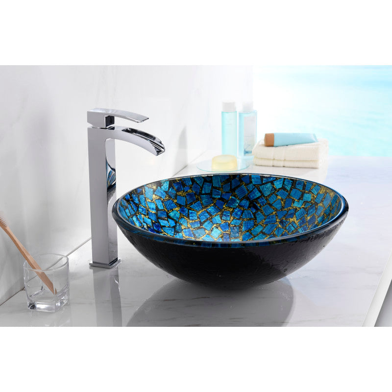 Chipasi Series 17 in. Bathroom Vessel Sink with Scratch-Tough and Stain-Resistant Non-Porous Surface in Blue Glass