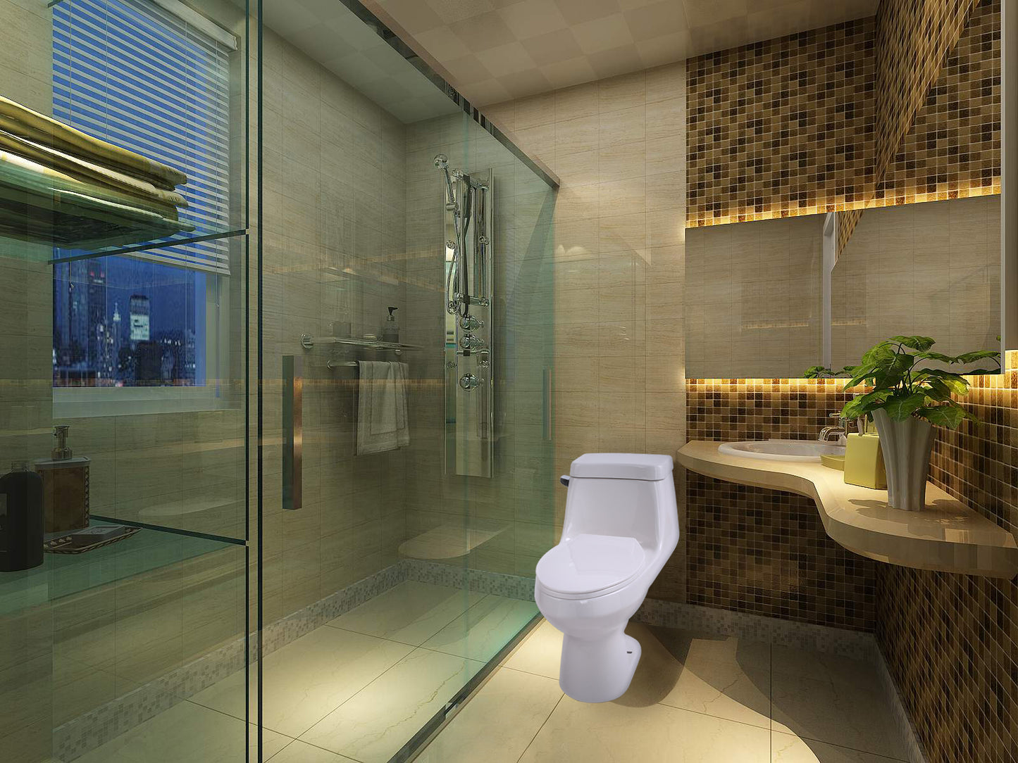 1-piece 1.28 GPF Single Flush Elongated Toilet in White