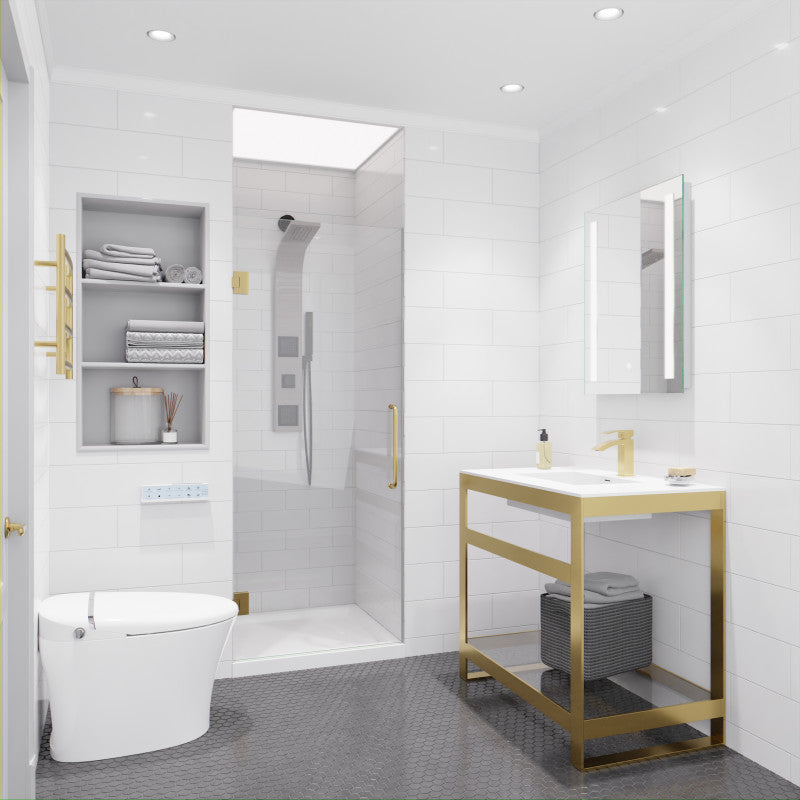 SD-AZ8075-01BG - Passion Series 24 in. x 72 in. H Hinged Frameless Shower Door in Brushed Gold with Tsunami Guard Tempered Glass