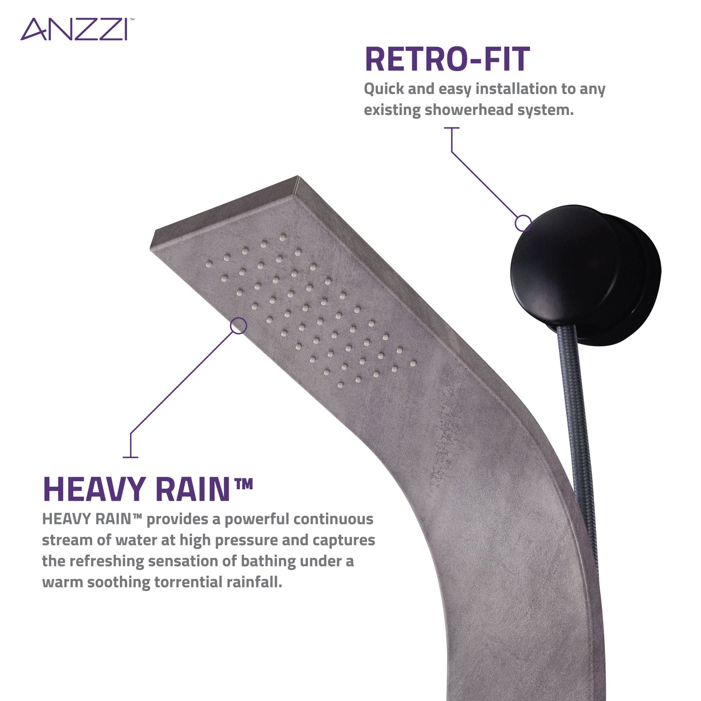 Aura 2-Jetted Shower Panel with Heavy Rain Shower & Spray Wand