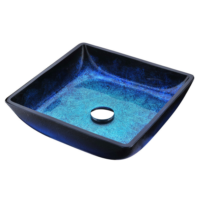 LSAZ056-097 - Viace Series Deco-Glass Vessel Sink in Blazing Blue with Key Faucet in Polished Chrome