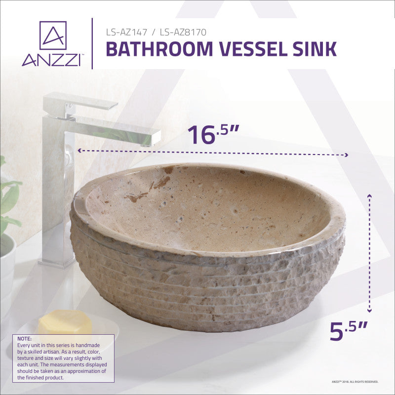 Desert Basin Vessel Sink in Classic Cream Marble