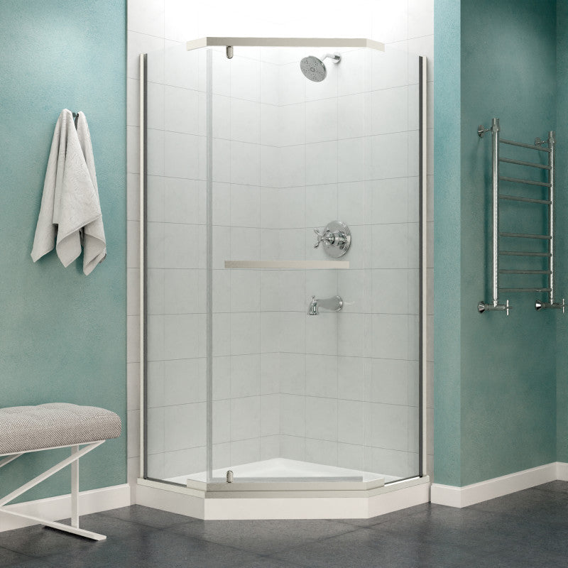SD-AZ056-01BN - Castle Series 49 in. x 72 in. H Hinged Semi-Frameless Shower Door in Brushed Nickel with Tsunami Guard Tempered Glass