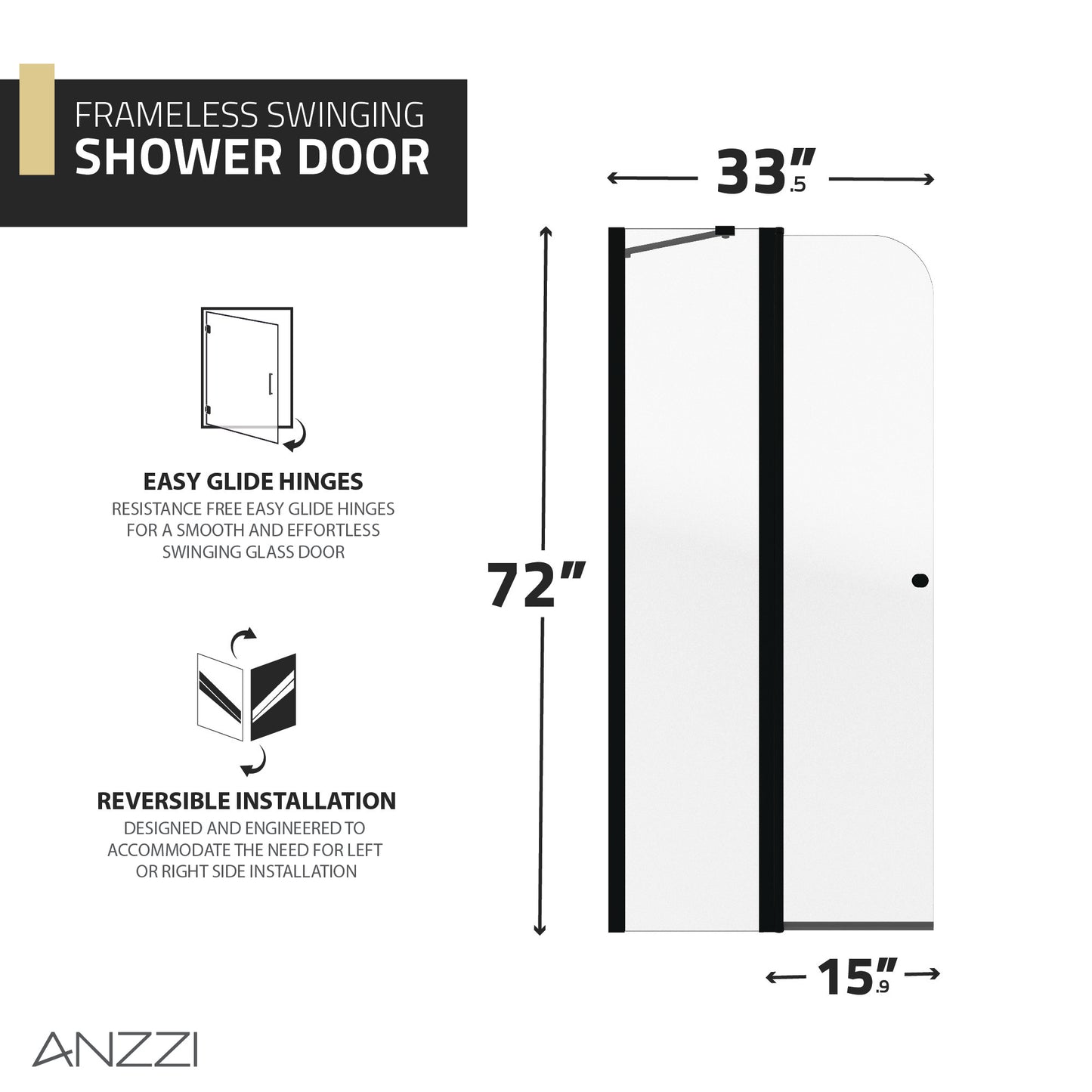 Romance 72-in. x 33.5-in. Frameless Swinging Shower Door