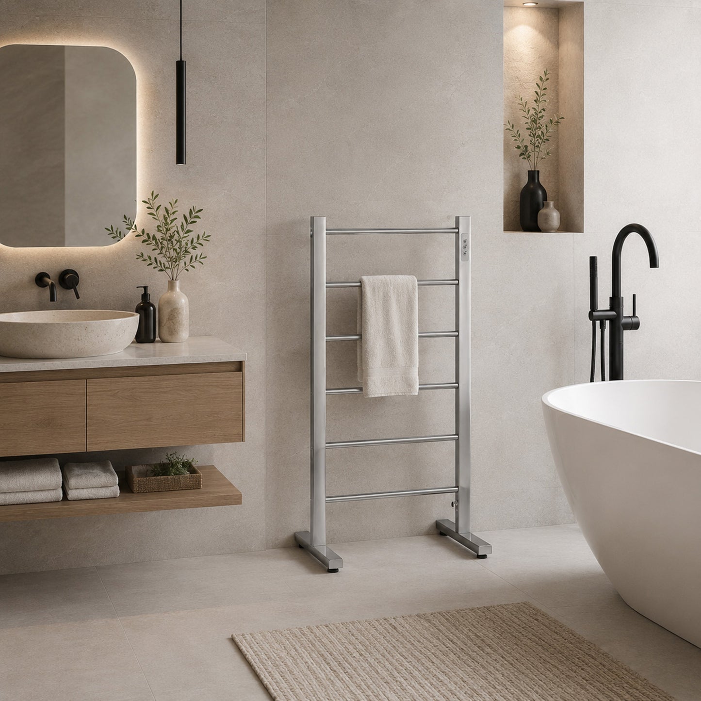 Kiln Series 6-Bar Stainless Steel Floor Mounted Electric Towel Warmer Rack