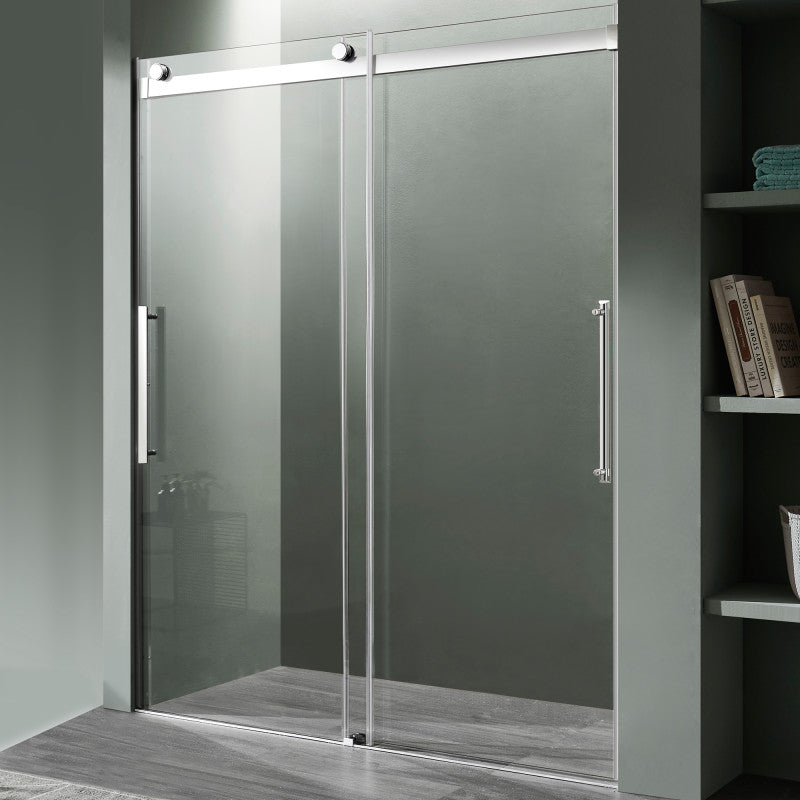 SD-FRLS05902CH - Stellar Series 2 in. x 76 in. H Sliding Frameless Shower Door in Chrome with Tsunami Guard Tempered Clear Glass