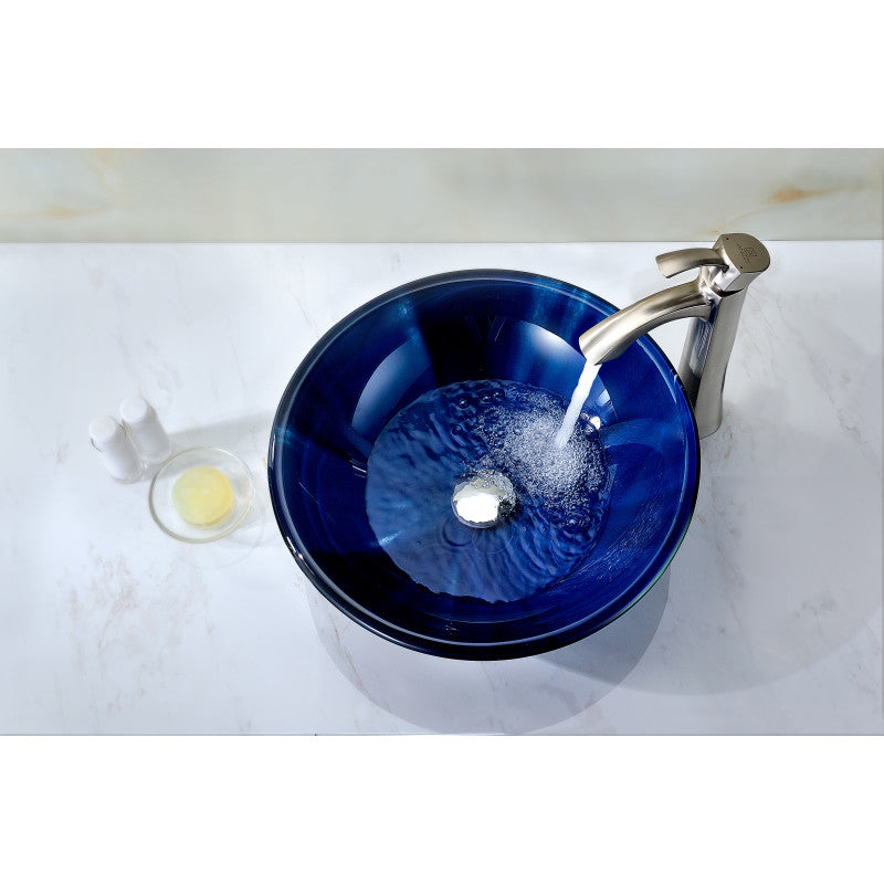 Meno Series 17 in. Bathroom Vessel Sink with Scratch-Tough and Stain-Resistant Non-Porous Surface in Lustrous Blue Glass
