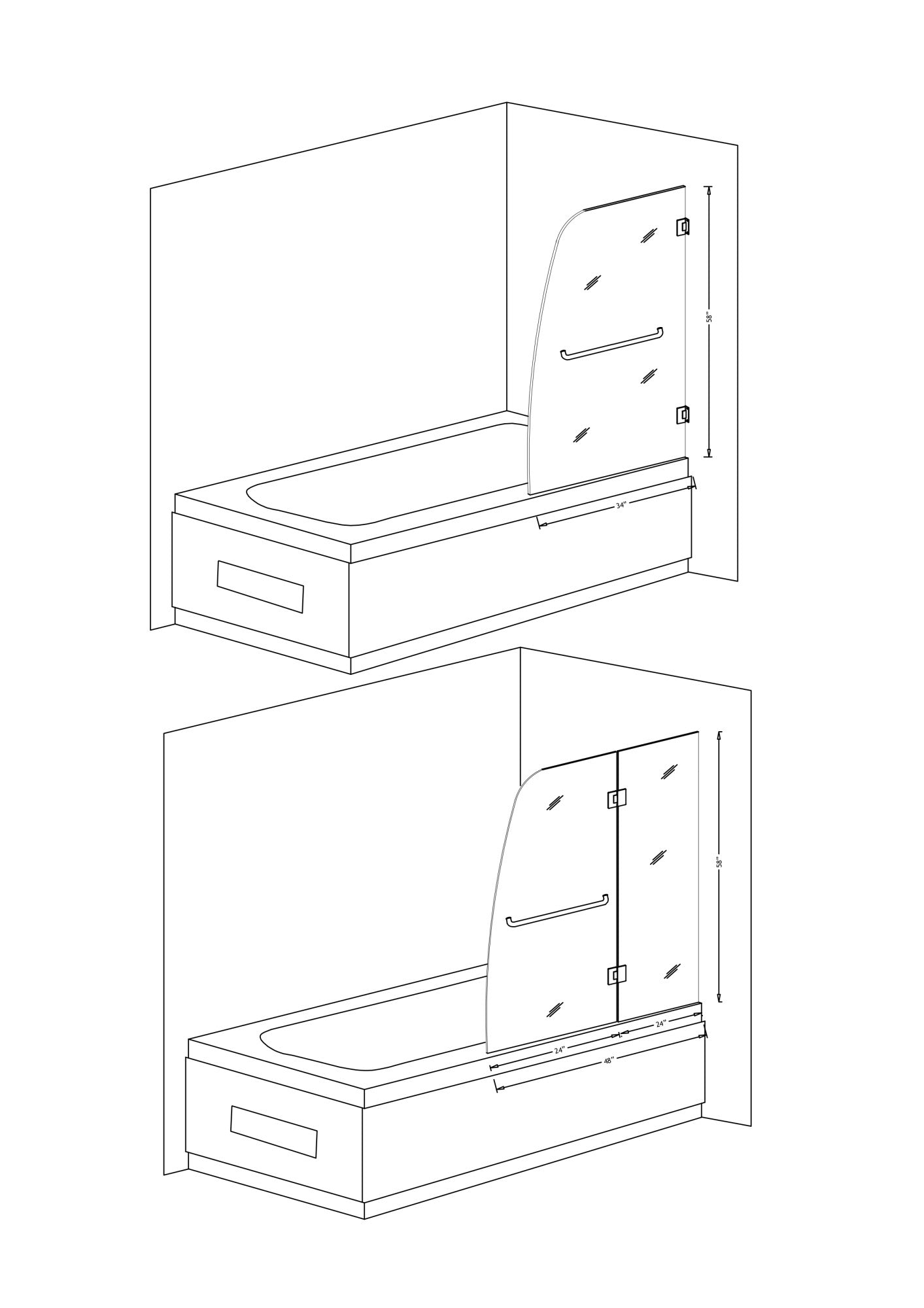 5 ft. Acrylic Rectangle Tub With 48 in. by 58 in. Frameless Hinged Tub Door