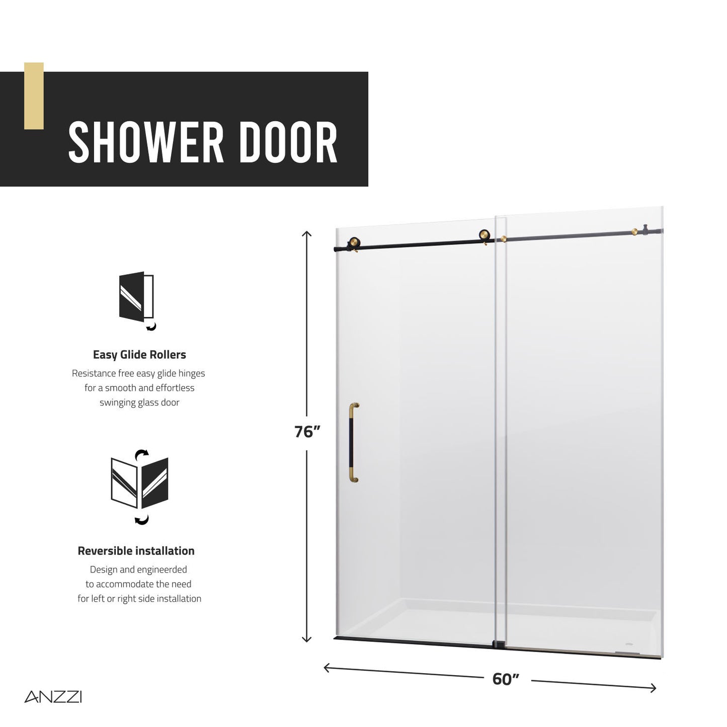 Madam Series 60 in. by 76 in. Frameless Sliding Shower Door with Handle