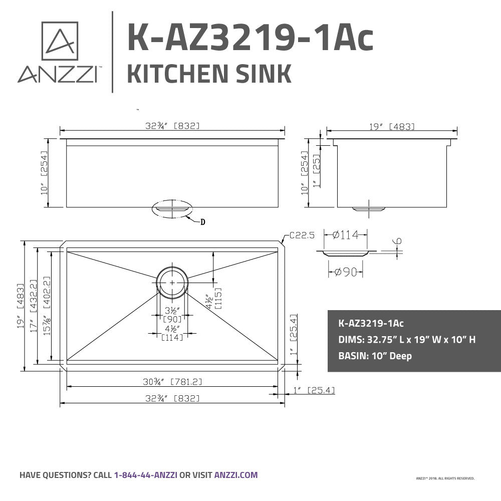 Aegis Undermount Stainless Steel 32.75 in. 0-Hole Single Bowl Kitchen Sink with Cutting Board and Colander