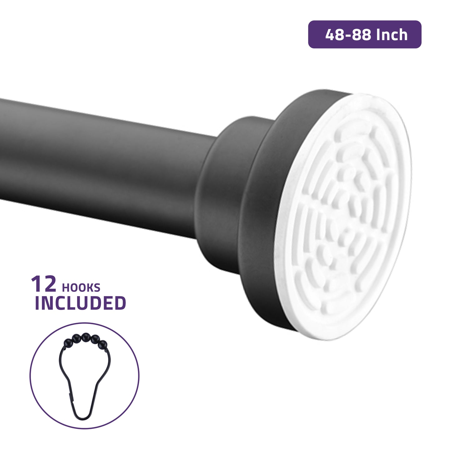 48-88 Inches Shower Curtain Rod with Shower Hooks