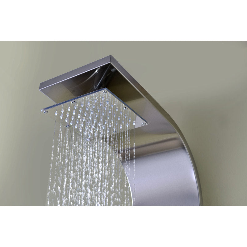 Echo 63.5 in. 4-Jetted Full Body Shower Panel with Heavy Rain Showerhead, Spray Wand and Tub Spout in Brushed Steel